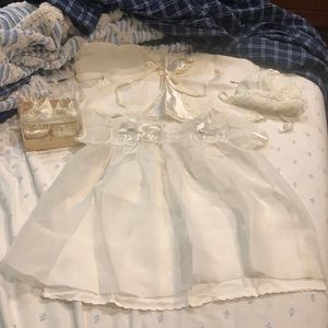 Vintage child's Dress, Slip, Jacket & Bonnet W/Shoes All White